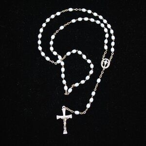 Vintage Rosary with White Glass Beads Made in Italy
